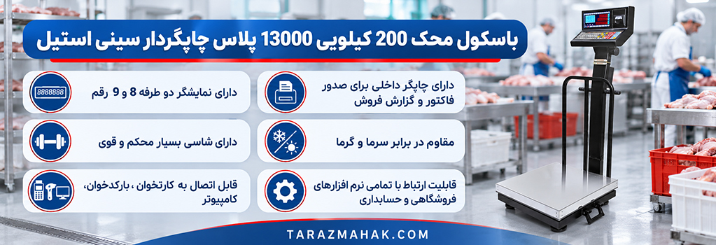 باسکول محک 200 کیلویی چاپگردار سینی استیل 13000 پلاس